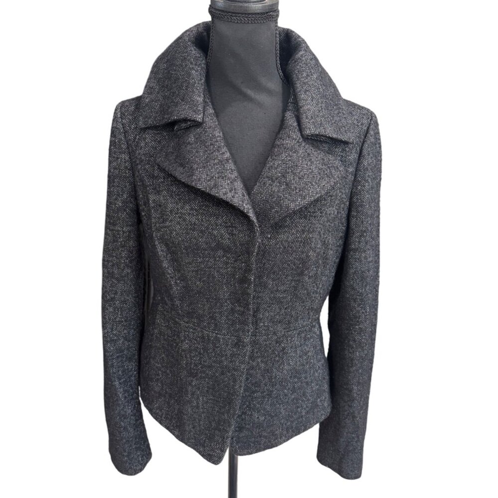 Ann Taylor Herringbone Wool Blend Fitted Waist Blazer Classic Office Career Wear